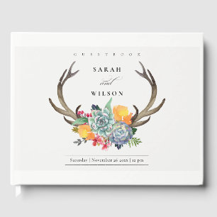 FLORAL SUCCULENT ANTLER BOHEMIAN ALLURE MONOGRAM GUEST BOOK