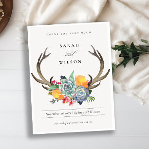 FLORAL SUCCULENT ANTLER BOHEMIAN ALLURE  THANK YOU CARD