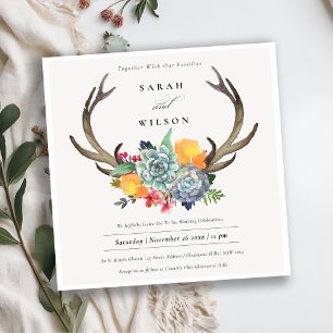 FLORAL SUCCULENT ANTLER BOHEMIAN ALLURE WEDDING INVITATION
