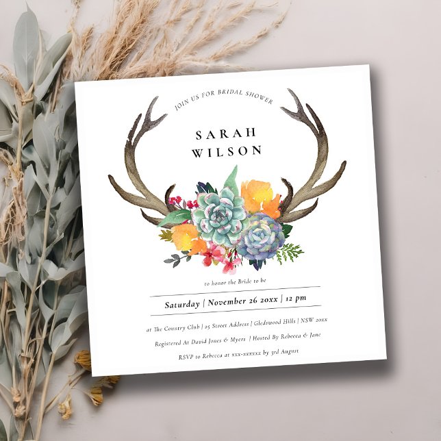 FLORAL SUCCULENT ANTLER BOHEMIAN BRIDAL SHOWER INVITATION (Creator Uploaded)