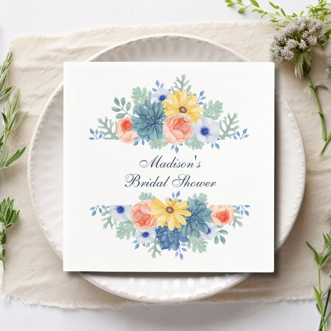 Floral Succulent Macaron Bridal Shower Napkin (Creator Uploaded)