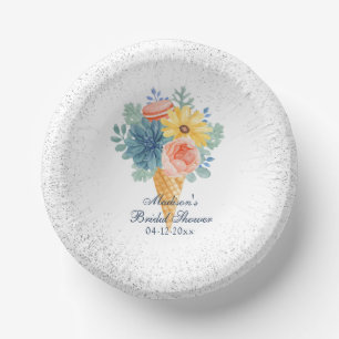 Floral Succulent Macaron Bridal Shower Paper Plate