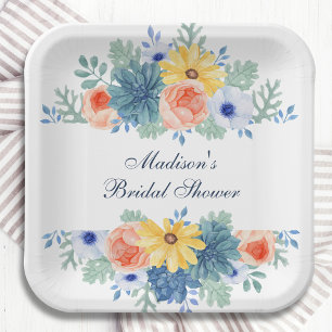 Floral Succulent Macaron Bridal Shower Paper Plate