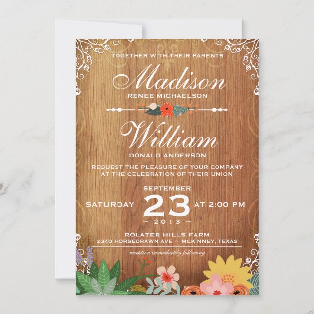 Floral Succulents Rustic Wedding Invitation (Front)