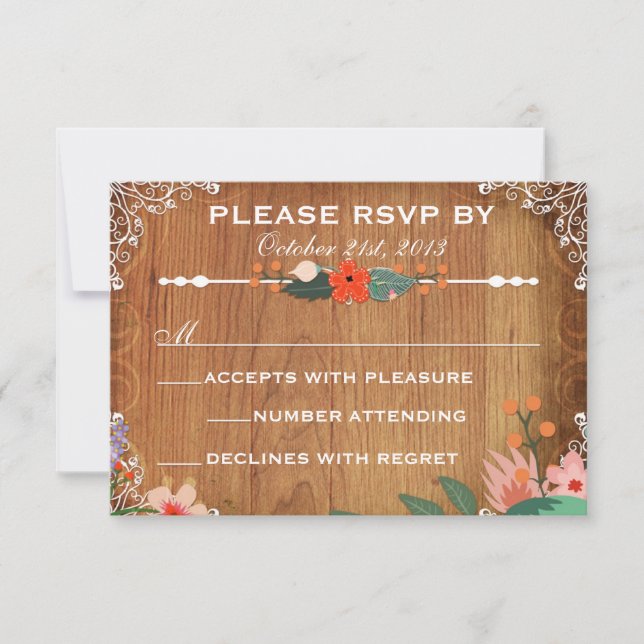 Floral Succulents Rustic Wedding rsvp Card (Front)