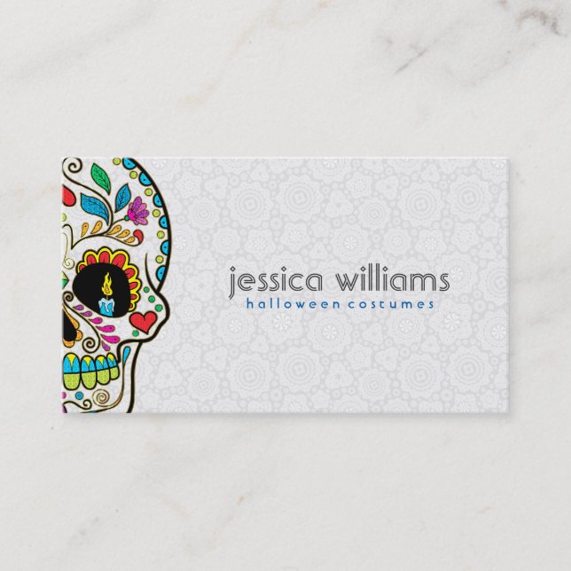 Floral Sugar Skull Burning Candles Business Card (Front)