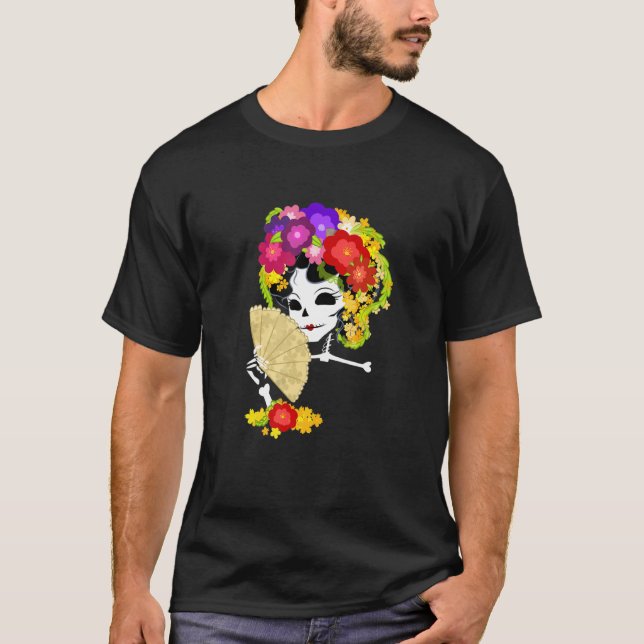 Floral Sugar Skull Colourful Flowers Graphic Tee (Front)