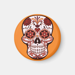 Floral Sugar Skull Day of the Dead Art Orange Magnet