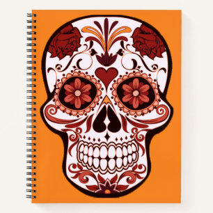 Floral Sugar Skull Day of the Dead Art Orange Notebook