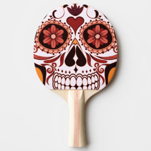 Floral Sugar Skull Day of the Dead Art Ping Pong Paddle