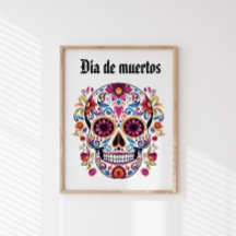 Floral Sugar Skull, Day Of The Dead Glossy Poster