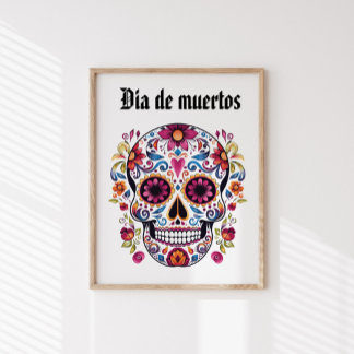 Floral Sugar Skull, Day Of The Dead Glossy Poster