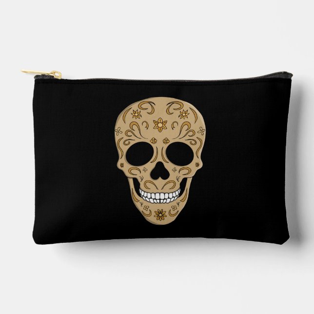 Floral Sugar Skull Dia de los Muertos Accessory Pouch (Front)