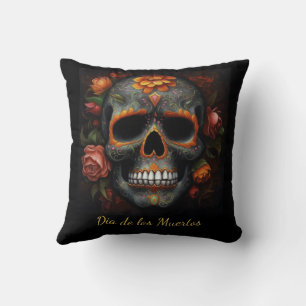Floral Sugar Skull Dia de los Muertos Calavera Cushion