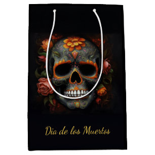 Floral Sugar Skull Dia de los Muertos Calavera Medium Gift Bag