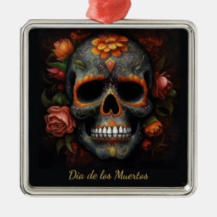 Floral Sugar Skull Dia de los Muertos Calavera Metal Tree Decoration