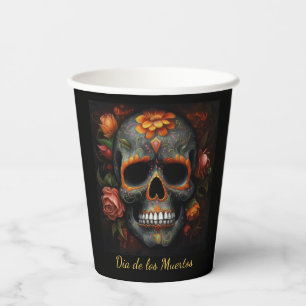 Floral Sugar Skull Dia de los Muertos Calavera Paper Cups