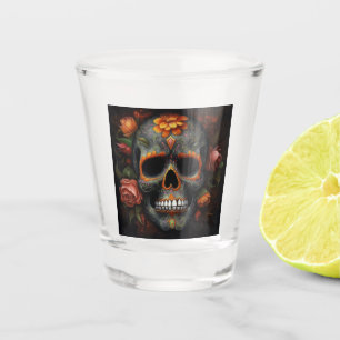 Floral Sugar Skull Dia de los Muertos Calavera Shot Glass