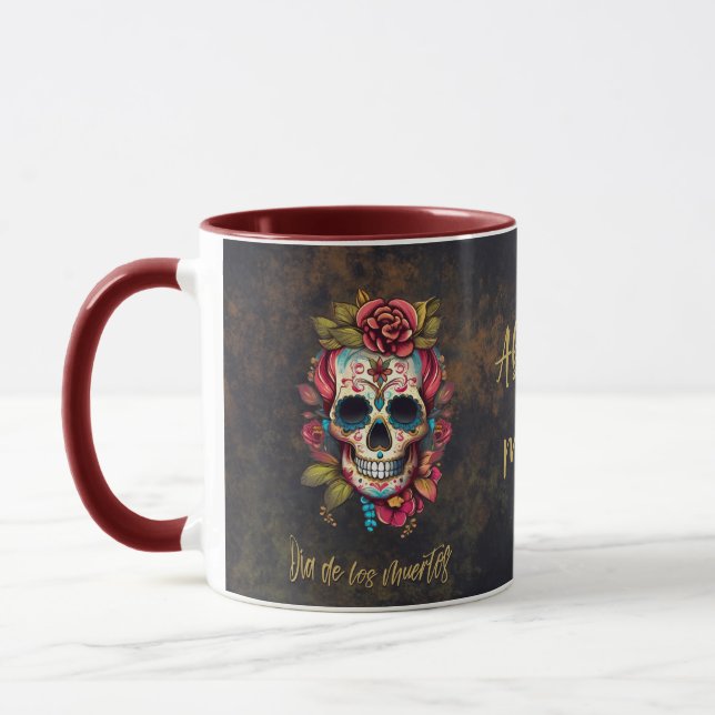 Floral Sugar Skull Dia de los Muertos Memory Mug (Left)