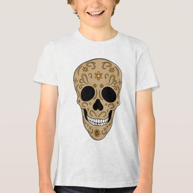 Floral Sugar Skull Dia de los Muertos Tri-Blend Shirt (Front)