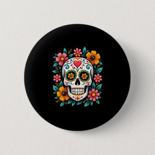 Floral Sugar Skull Dia De Muertos Day of The Dead 6 Cm Round Badge