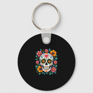 Floral Sugar Skull Dia De Muertos Day of The Dead  Key Ring