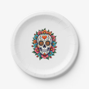 Floral Sugar Skull Dia De Muertos Day of The Dead Paper Plate