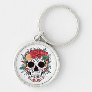 Floral Sugar Skull Key Ring