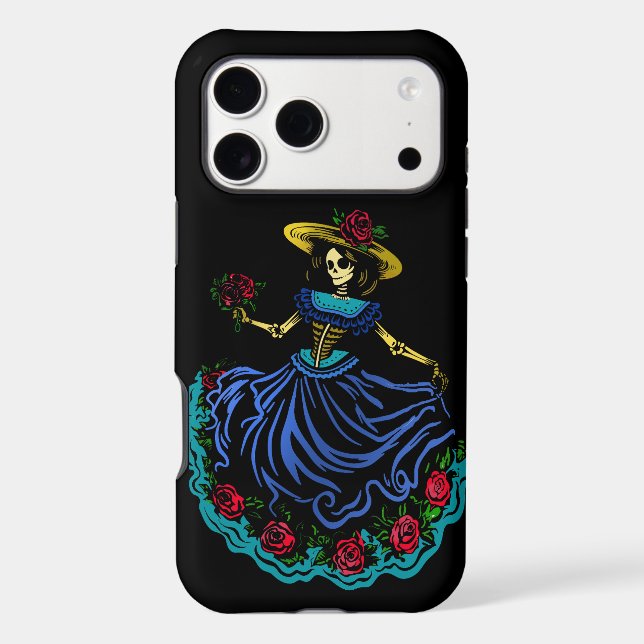 Floral sugar skull la catrina blue skeleton  (Back)