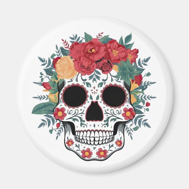 Floral Sugar Skull Magnet (Front)