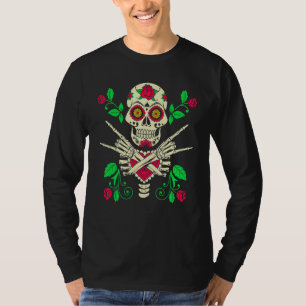 Floral Sugar Skull Mexican Rock & Roll Skeleton Ha T-Shirt
