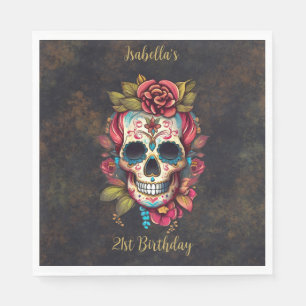 Floral Sugar Skull Milestone Birthday Napkin