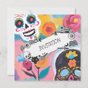 Floral Sugar Skull Painting Invitation