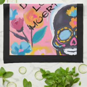 Floral Sugar Skull Painting Tea Towel