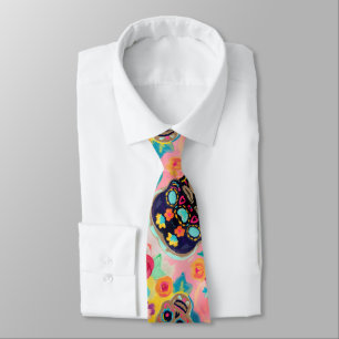 Floral Sugar Skull Painting Tie