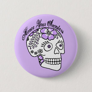 Floral Sugar Skull Purple Honour Your Ancestors 6 Cm Round Badge