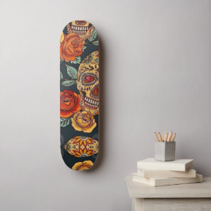 Floral Sugar Skull Shirt, Day of the Dead Skateboard