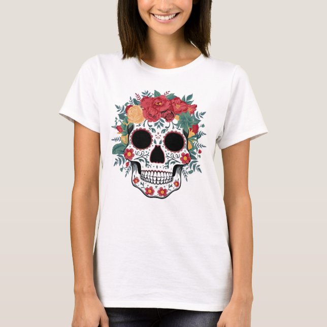 Floral Sugar Skull  T-Shirt (Front)
