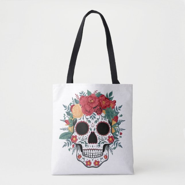 Floral Sugar Skull Tote Bag (Front)