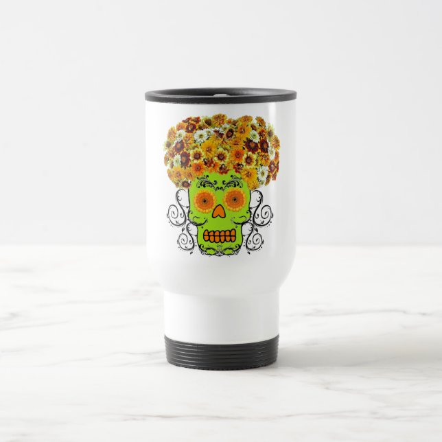 Floral Sugar Skull Travel Mug (Center)