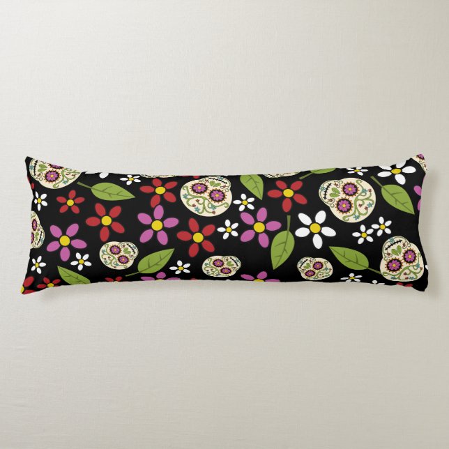 Floral Sugar Skulls Body Pillow (Front)