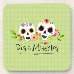 Floral Sugar Skulls Dia de Muertos   Coaster
