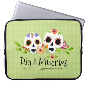 Floral Sugar Skulls Dia de Muertos   Laptop Sleeve