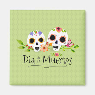 Floral Sugar Skulls Dia de Muertos   Magnet