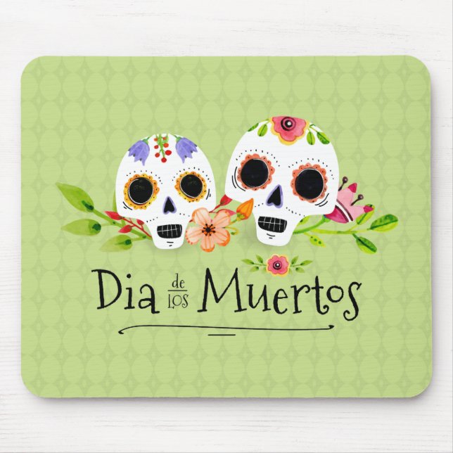 Floral Sugar Skulls Dia de Muertos | Mousepad (Front)