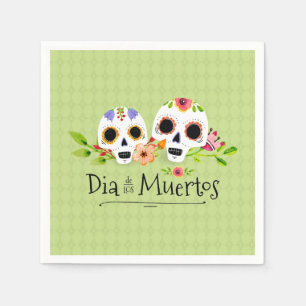 Floral Sugar Skulls Dia de Muertos Napkin
