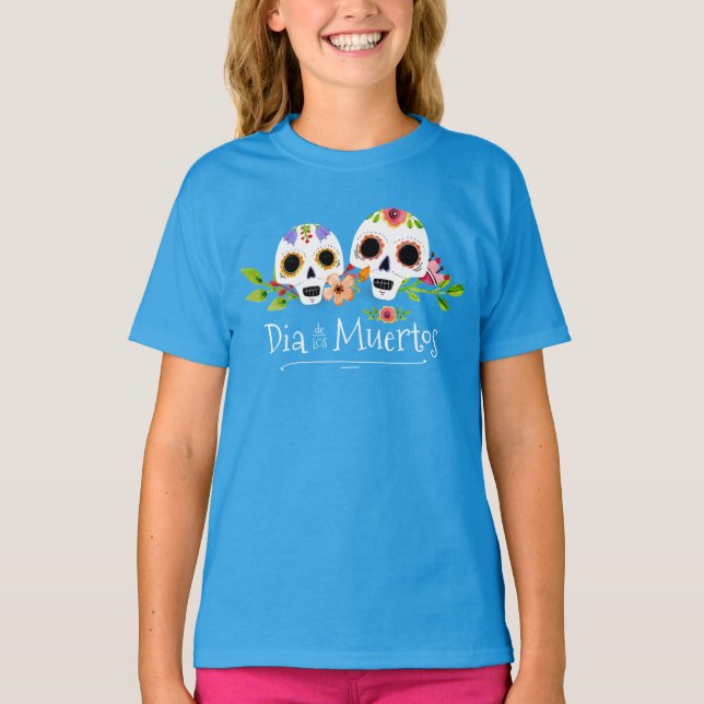 Floral Sugar Skulls Dia de Muertos | Sleeve Shirt (Front)