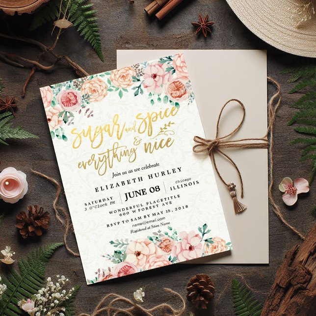 Floral Sugar & Spice & Everything Nice Baby Shower Invitation (Creator Uploaded)