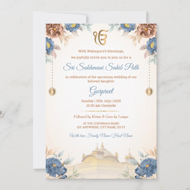 Floral Sukhmani Sahib Path Invitation Card (Front)