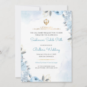 Floral Sukhmani Sahib Path Wedding Invitation Card